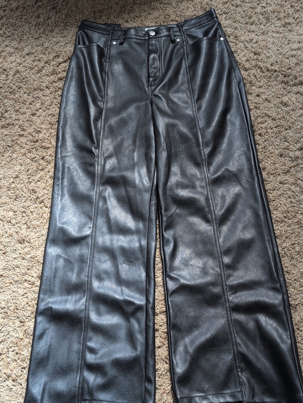 Avec Les Filles Black Faux Leather Pants with Branded Button